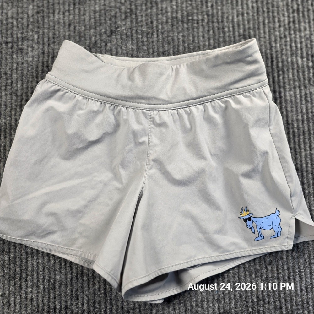GOAT USA Youth Small Athletic Shorts Gray Blue Mascot Logo Zipper Pocket Active
